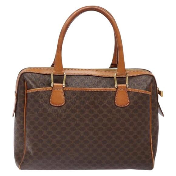 CELINE Macadam Canvas Hand Bag Pvc Leather Brown Gold - Picture 3 of 13